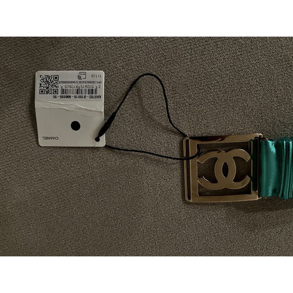 Chanel Metallic Turquoise Belt SZ 95 - Picture 6 of 7